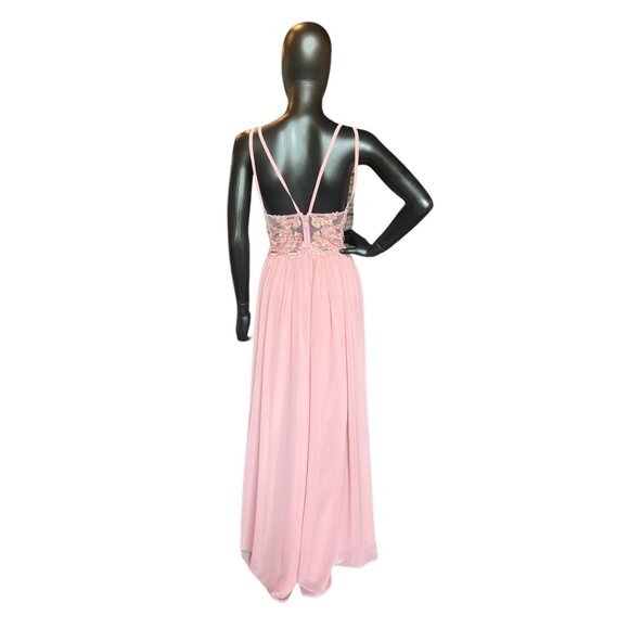 Rose Chiffon Lace Back Azazi Formal Dress - Picture 3 of 5